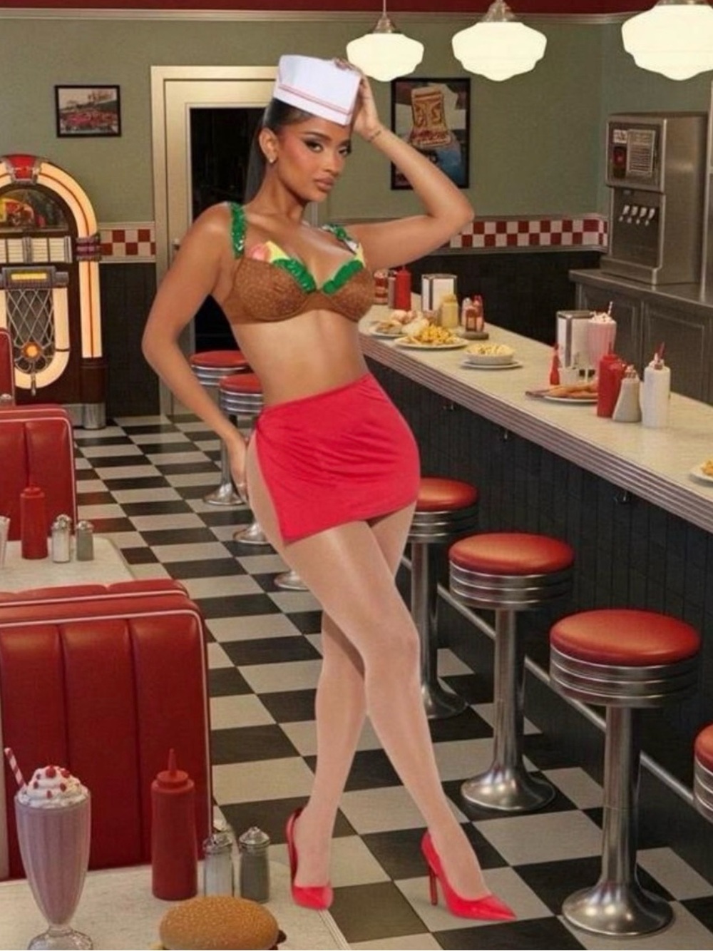 Fashion Nova Diner Inspired Burger Babe Costume